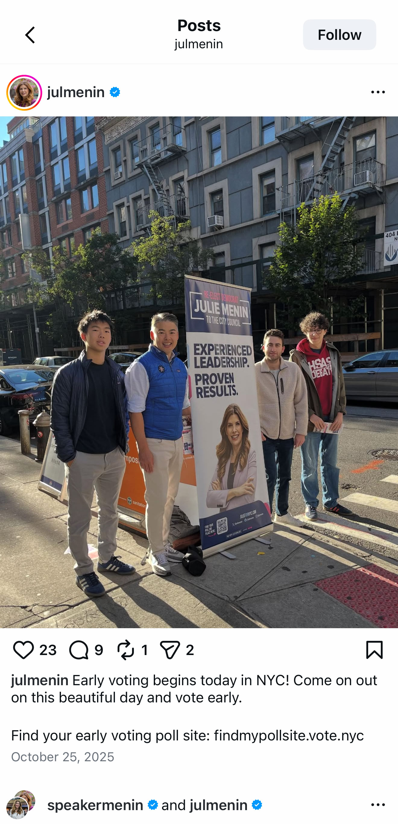 Ryan volunteering with NY City Council Woman Julie Menin’s team in October, 2024 in NYC to promote Early Voting